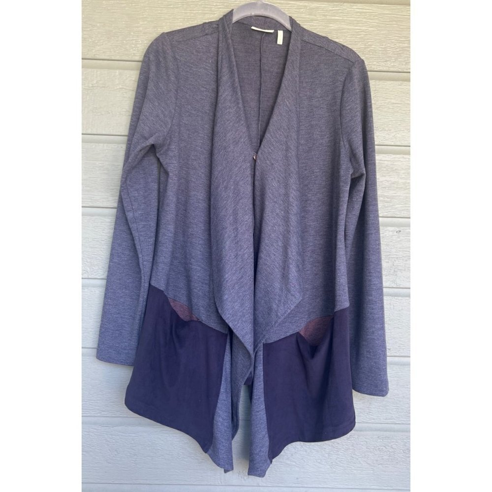 LOGO Lounge Womens Waterfall Cardigan Blue Size Small Front Patch Pockets